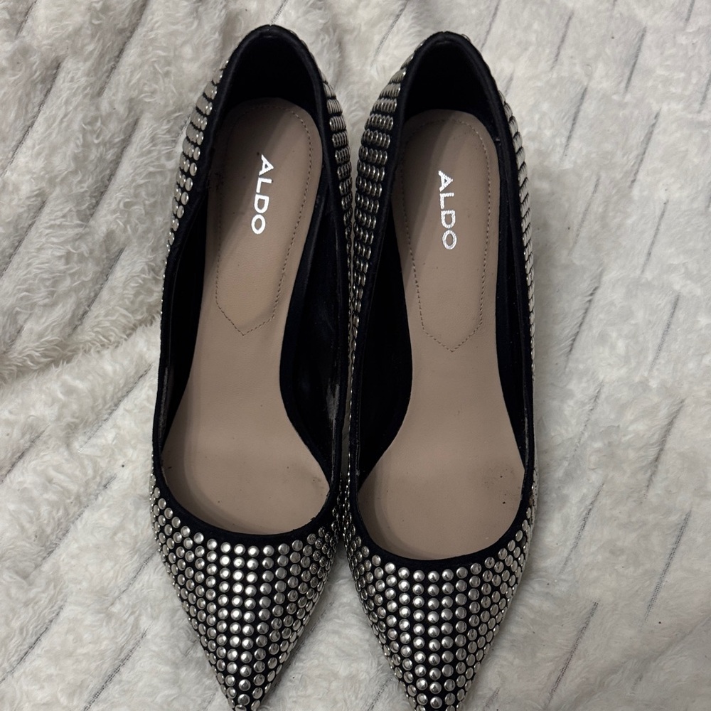 Aldo Black Pointed Studded Flats